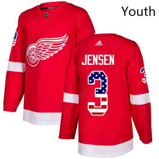Youth Adidas Detroit Red Wings 3 Nick Jensen Authentic Red USA Flag Fashion NHL Jersey